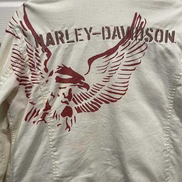 Harley-Davidson Vintage Y2K Women's White Motorcycle Jacket XL Eagle Graphic - Picture 3 of 6